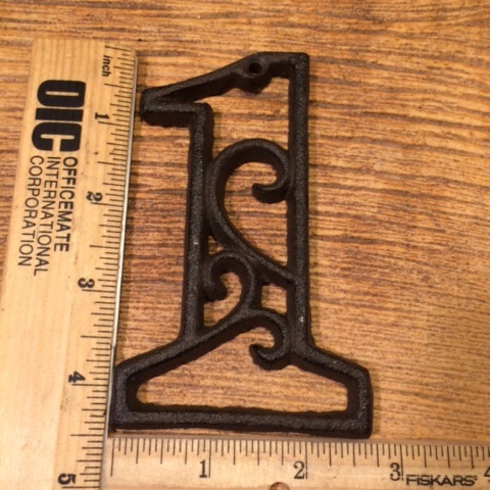 "1" (One) House Address Number Ornate Cast Iron Filigree 4 5/8" tall 0558-1